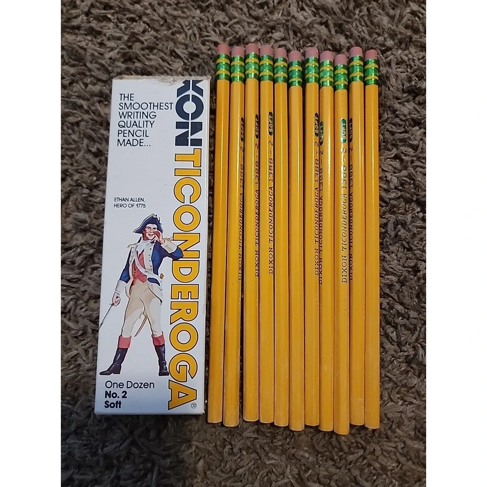 Vintage Dixon Ticonderoga Pencils #2 Soft 11  Pack Ethan‎ Allen Hero  1775